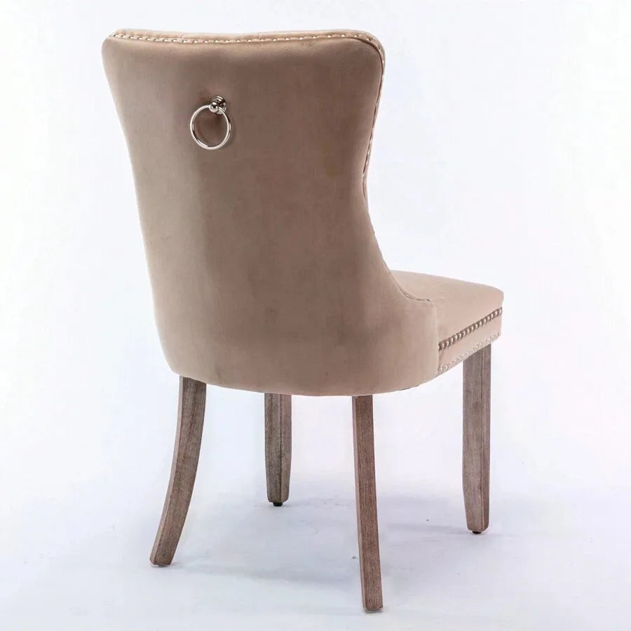 Tufted Velvet Dining Chairs With Solid Wood Legs And Trim