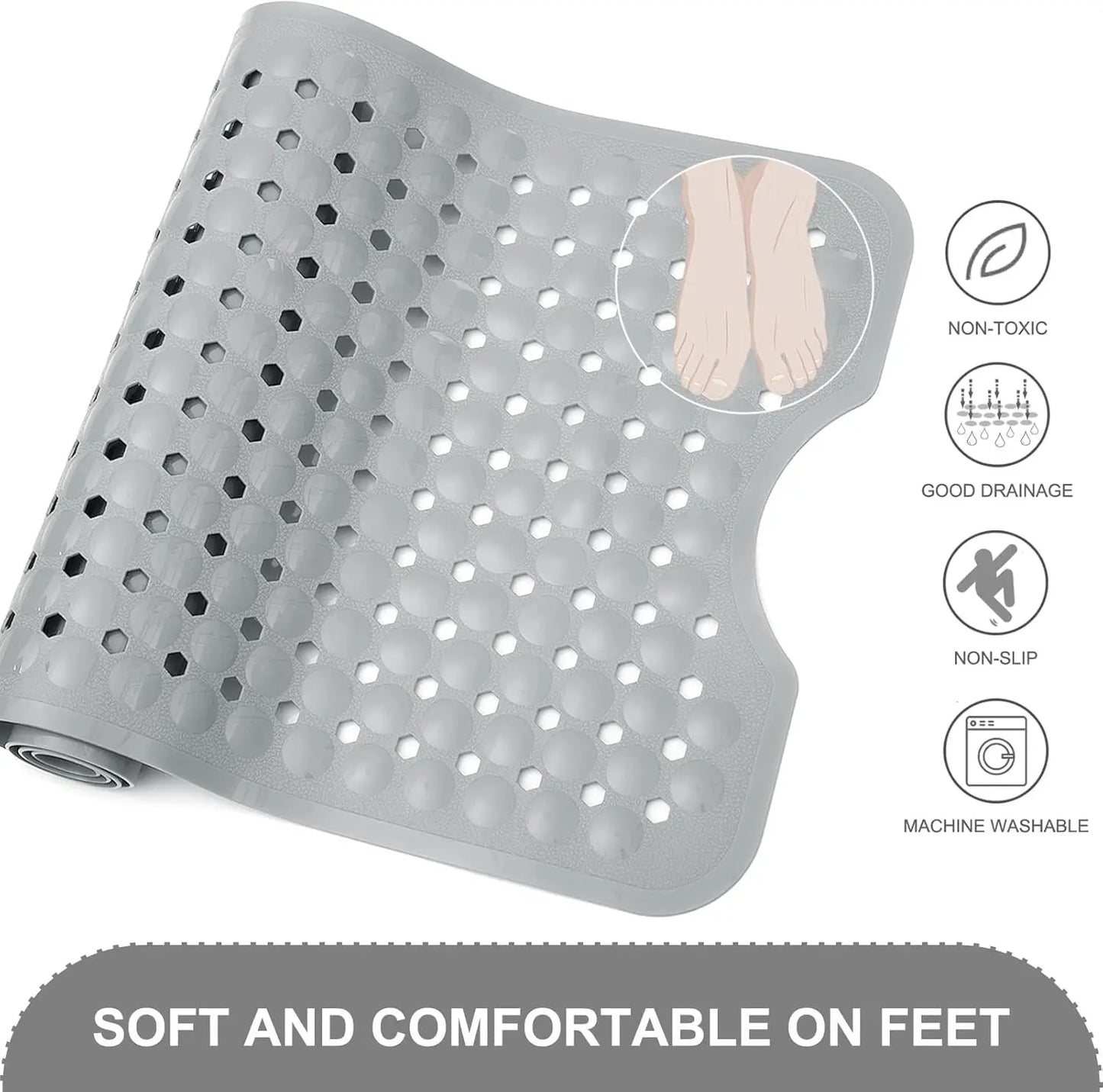 Non Slip Bath Tub Mat With Drain Holes And Suction Cups