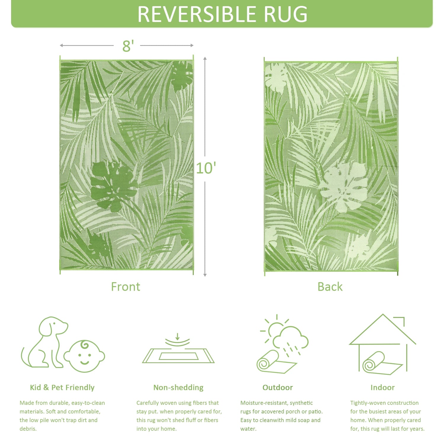Outdoor Rug Waterproof Recycled Plastic Straw Patio Carpet