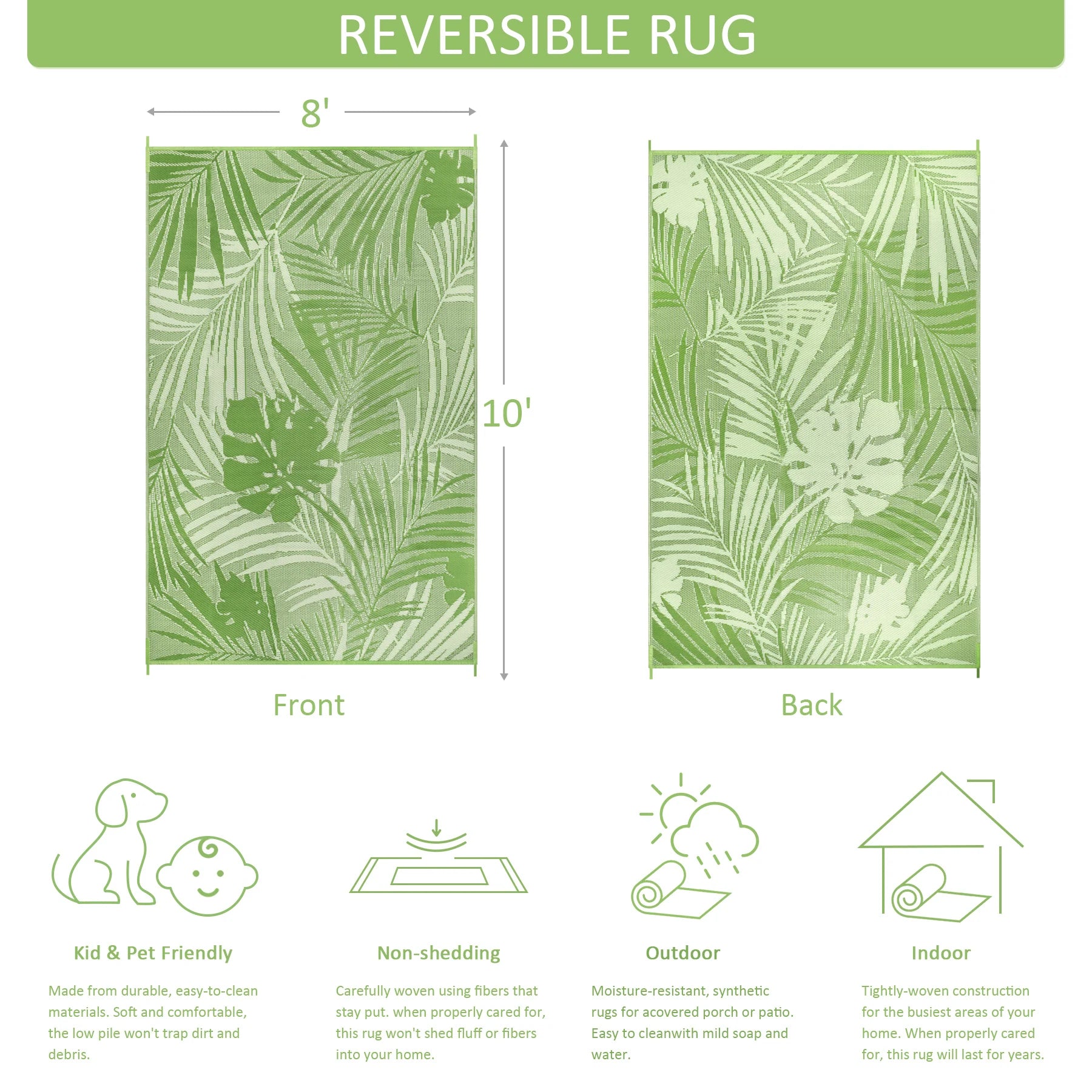 Outdoor Rug Waterproof Recycled Plastic Straw Patio Carpet