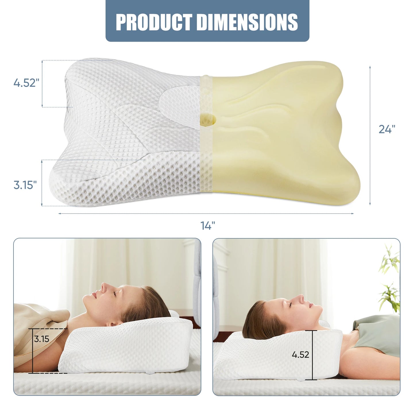 JHK Ergonomic Cervical Contour Memory Foam Pillow with Cooling Pillowcase