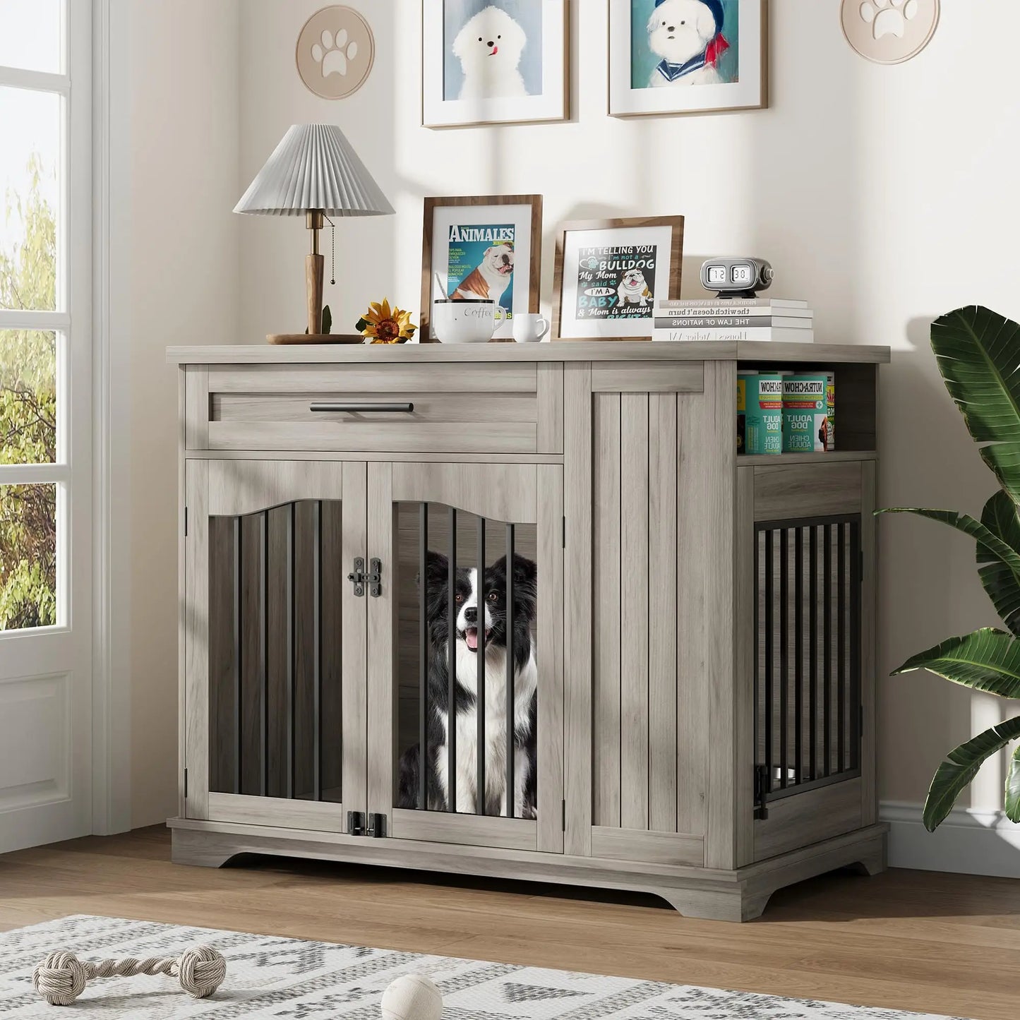 HiMISS Furniture Style Wooden Dog Crate With Drawer Storage