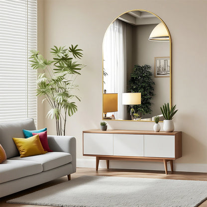 JHK Arched Metal Framed Bathroom Wall Mirror
