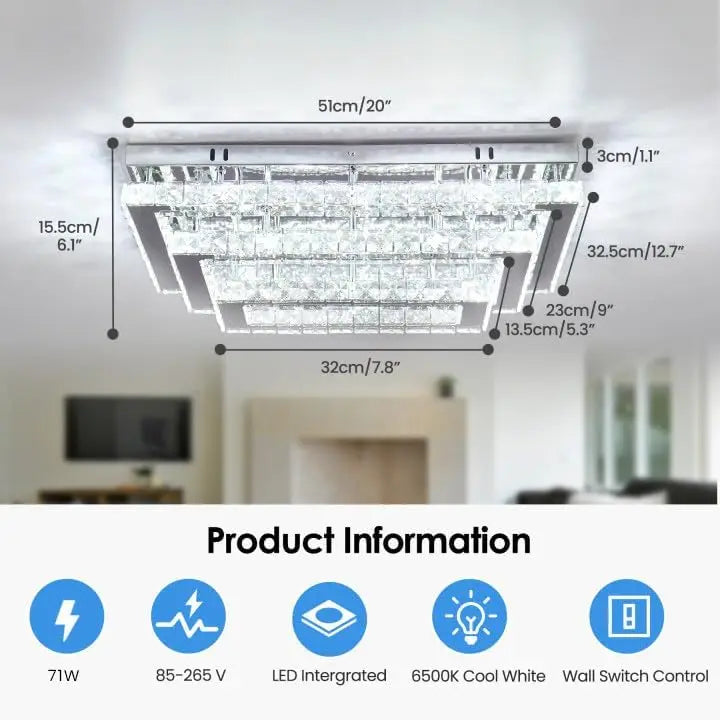 FRIXCHUR Modern Crystal LED Ceiling Light Fixture 3 Tier Flush Mount