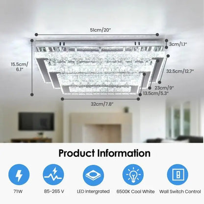 FRIXCHUR Modern Crystal LED Ceiling Light Fixture 3 Tier Flush Mount