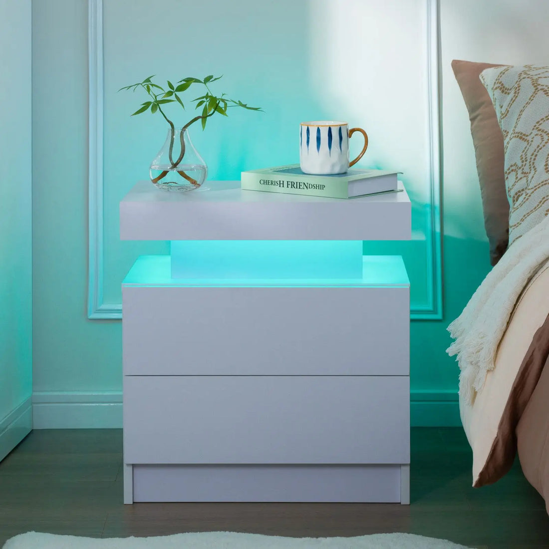 Cubehom LED Nightstands Set Of Two With Drawers Bedside Tables