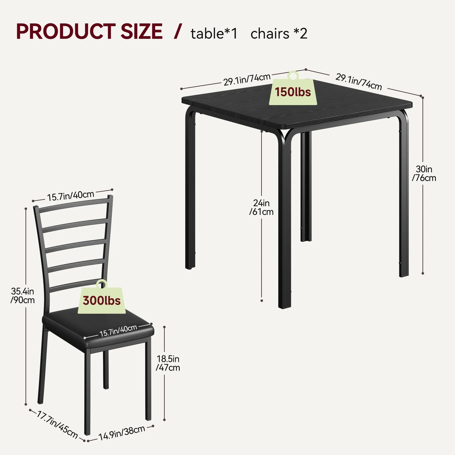 HiMiss Modern Three Piece Metal Dining Table Set For Compact Spaces