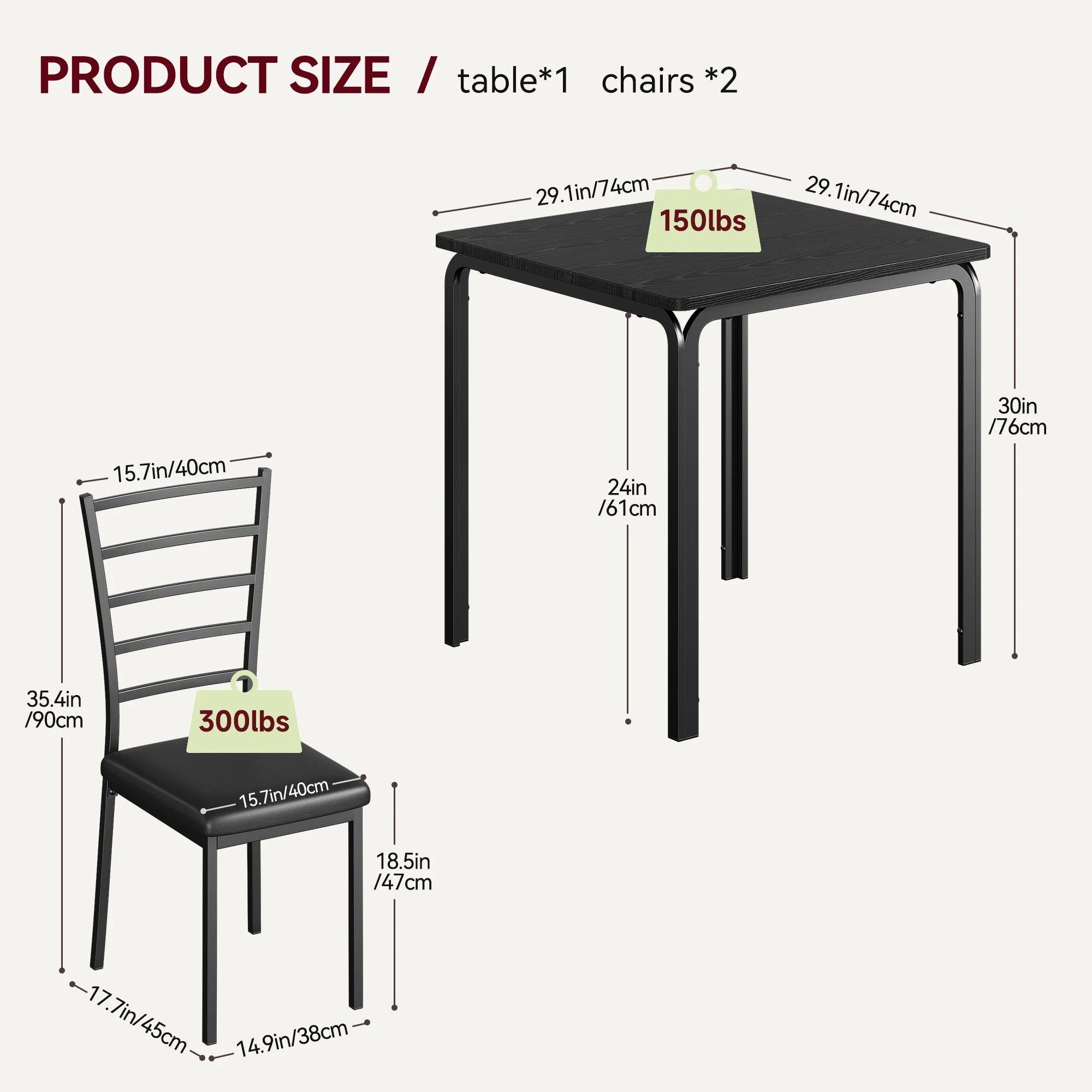 HiMiss Modern Three Piece Metal Dining Table Set For Compact Spaces
