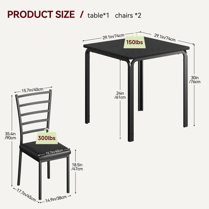 HiMiss Modern Three Piece Metal Dining Table Set For Compact Spaces
