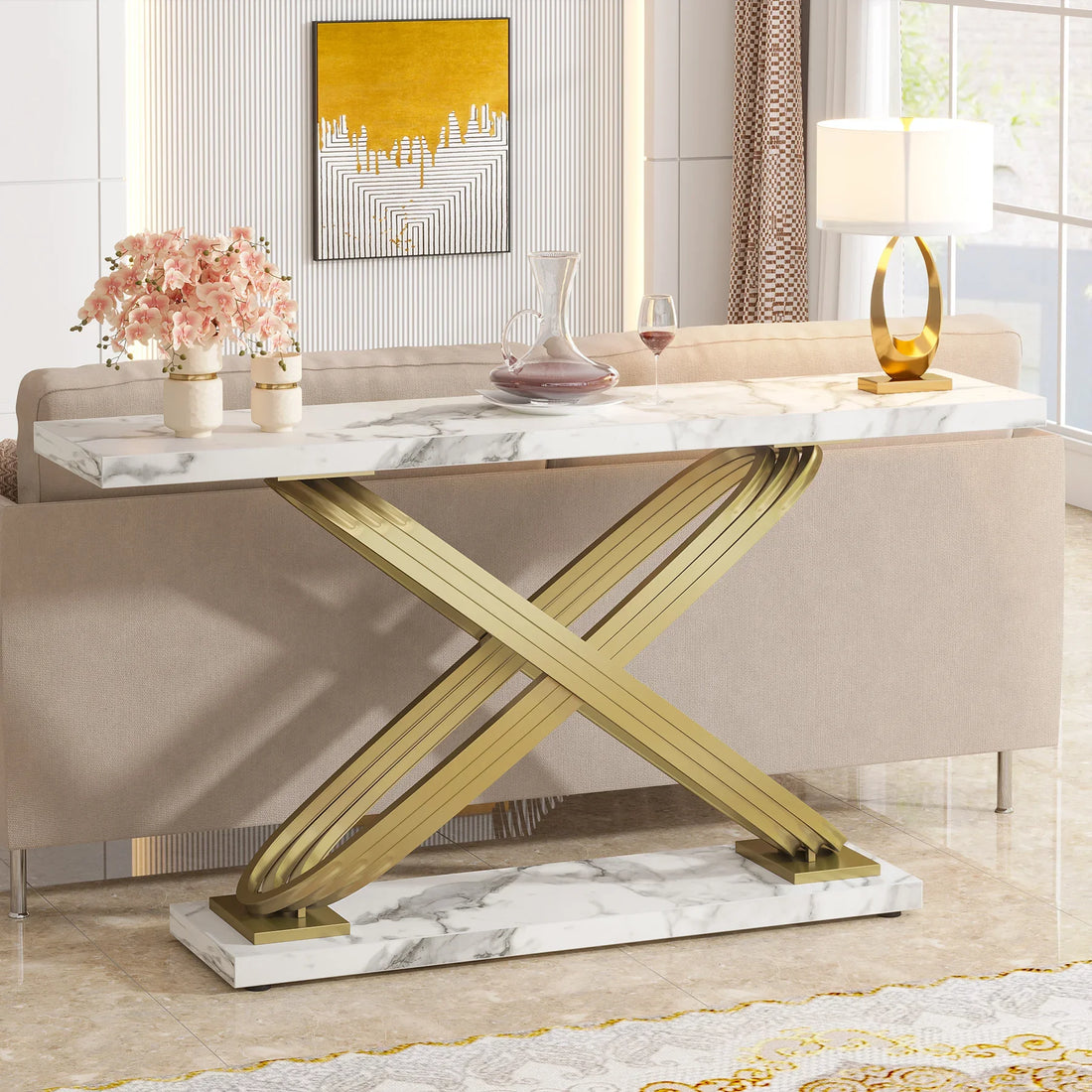 Tribesigns Modern Console Table Faux Marble Finish Entryway Sofa Table