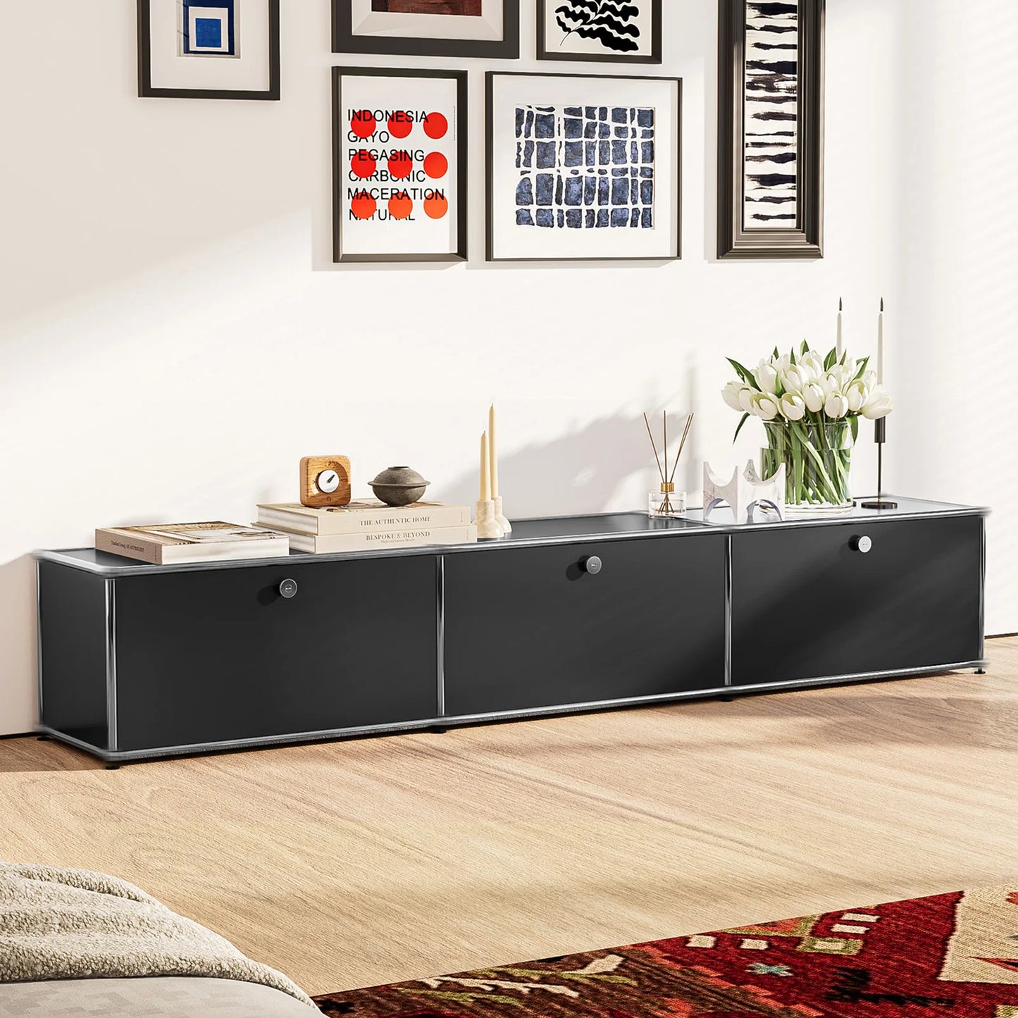 Modern TV Stand Storage Cabinet Stainless Steel Organizer