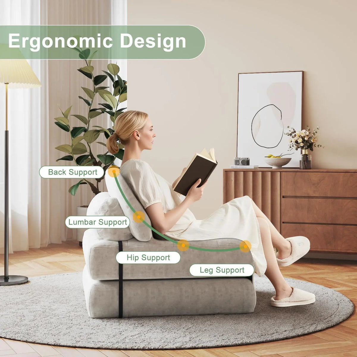 HiMISS Folding Sofa Bed Futon Couch With Pillow Back Support