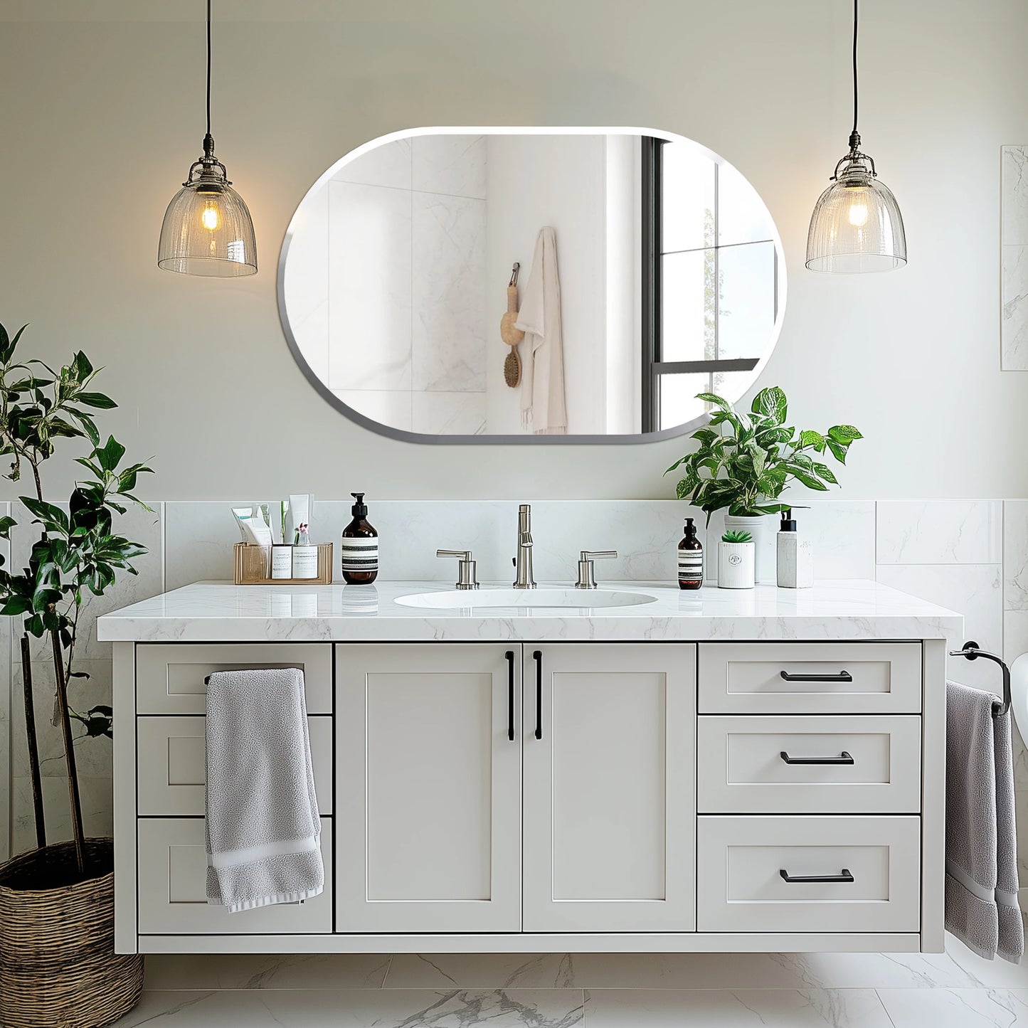 Wisfor Oval Frameless Beveled Mirror Over Sink Bathroom Vanity