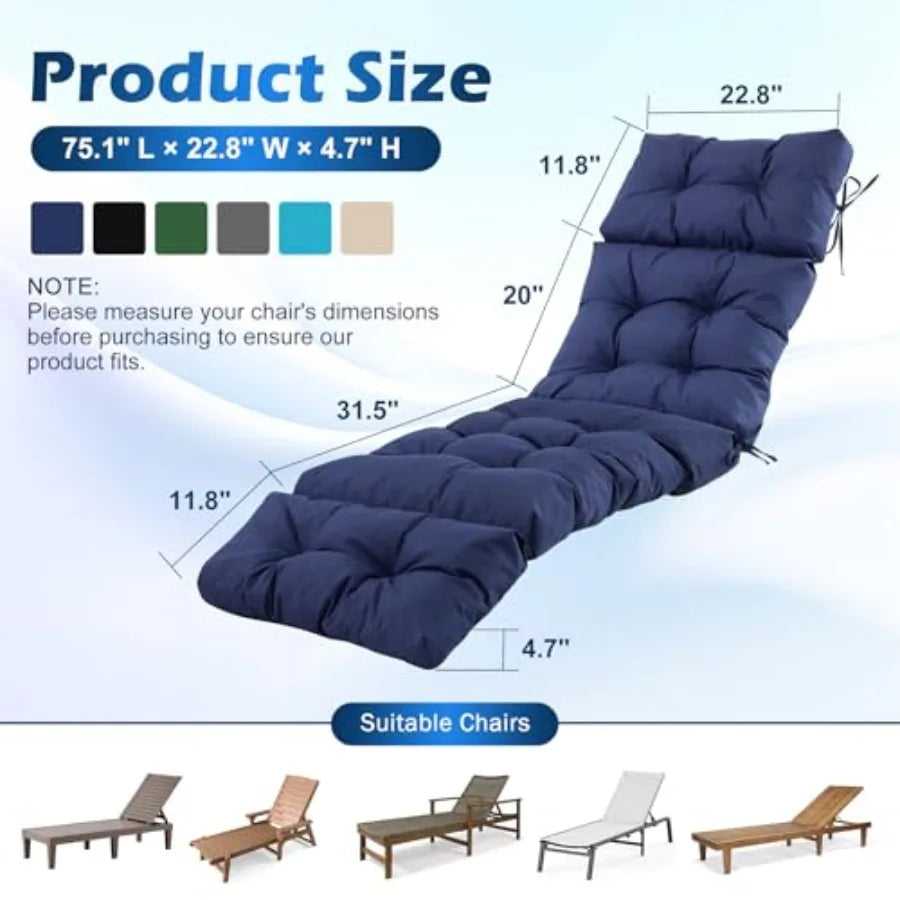Outdoor Chaise Lounge Cushion Waterproof Fade Resistant For Patio Furniture
