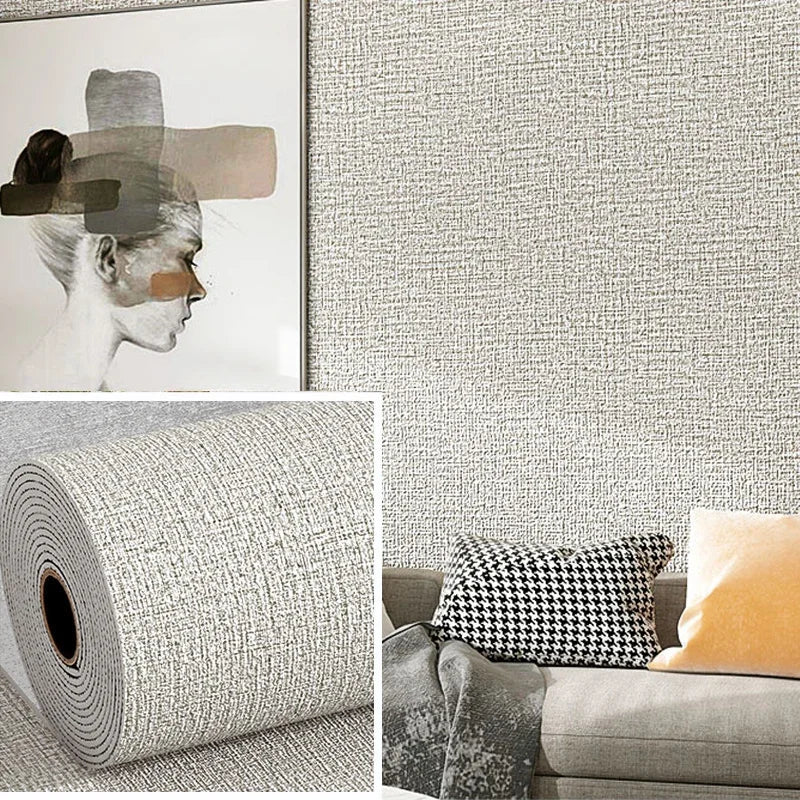 NONECN Linen 3D Foam Wallpaper Self-Adhesive PVC Waterproof Backdrop