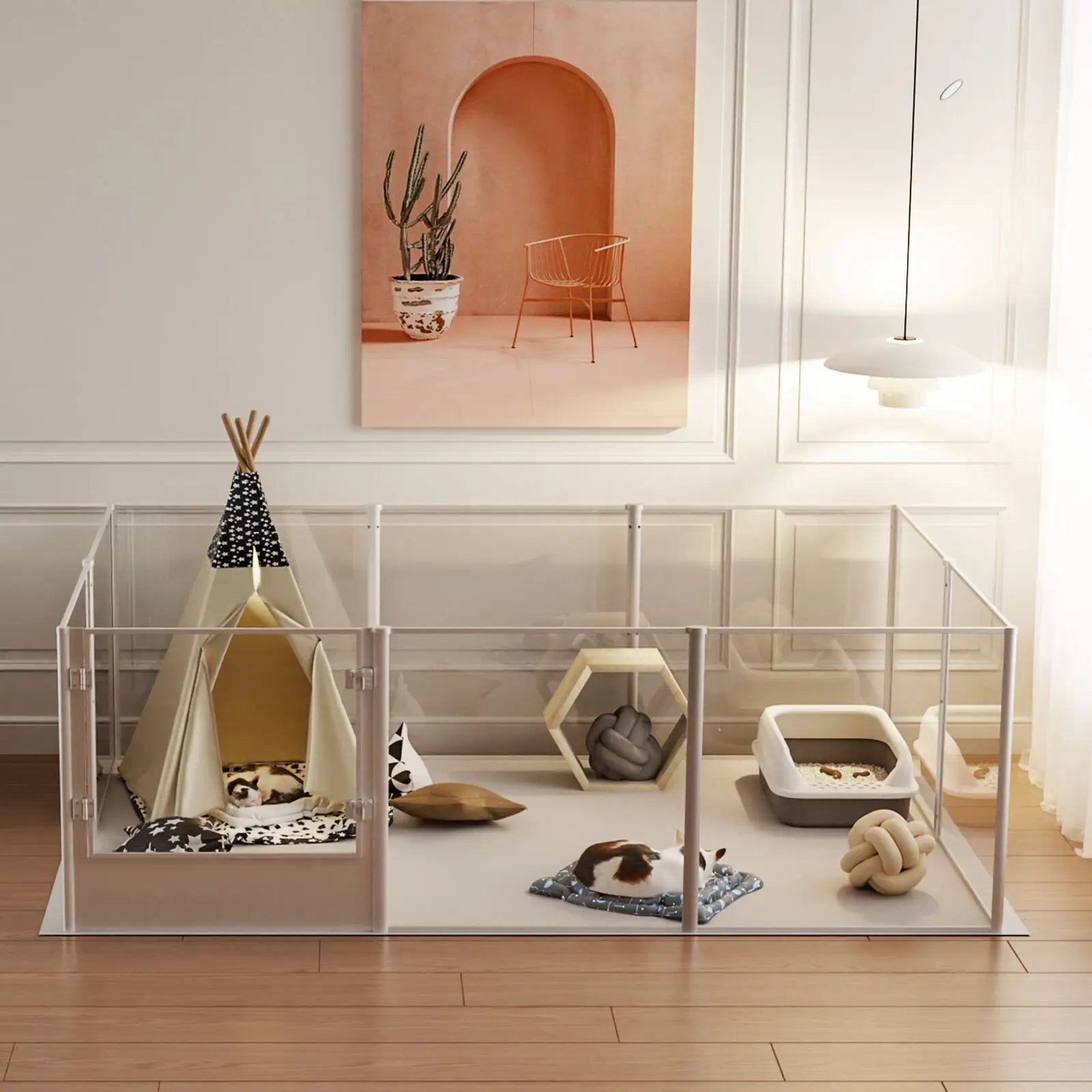 BINGOPAW Clear Acrylic Pet Playpen With Waterproof Floor Pad