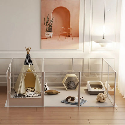 BINGOPAW Clear Acrylic Pet Playpen With Waterproof Floor Pad