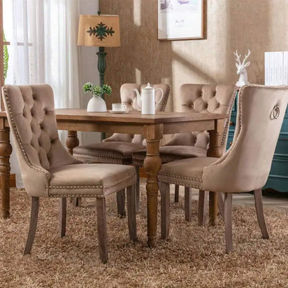 Tufted Velvet Dining Chairs With Solid Wood Legs And Trim