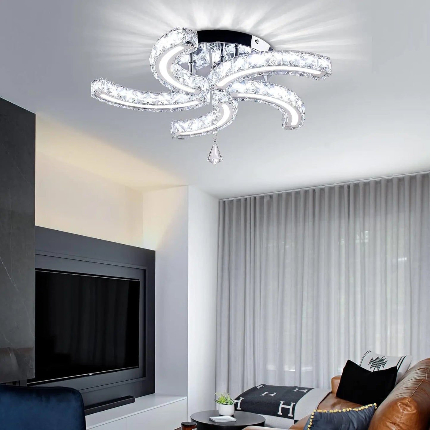 FRIXCHUR Modern Crystal Chandeliers LED Ceiling Light Fixture