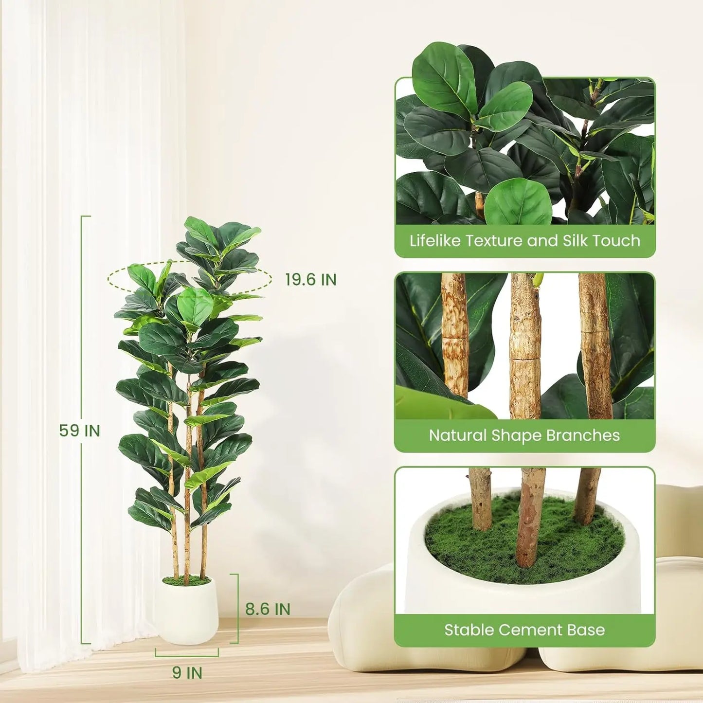 HiMISS Artificial Fiddle Leaf Fig Tree With Pot Greenery