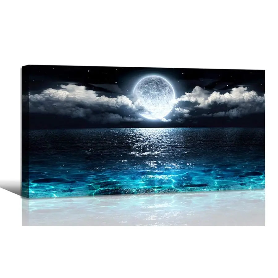 Moon Sea Ocean Landscape Canvas Wall Art Print For Living