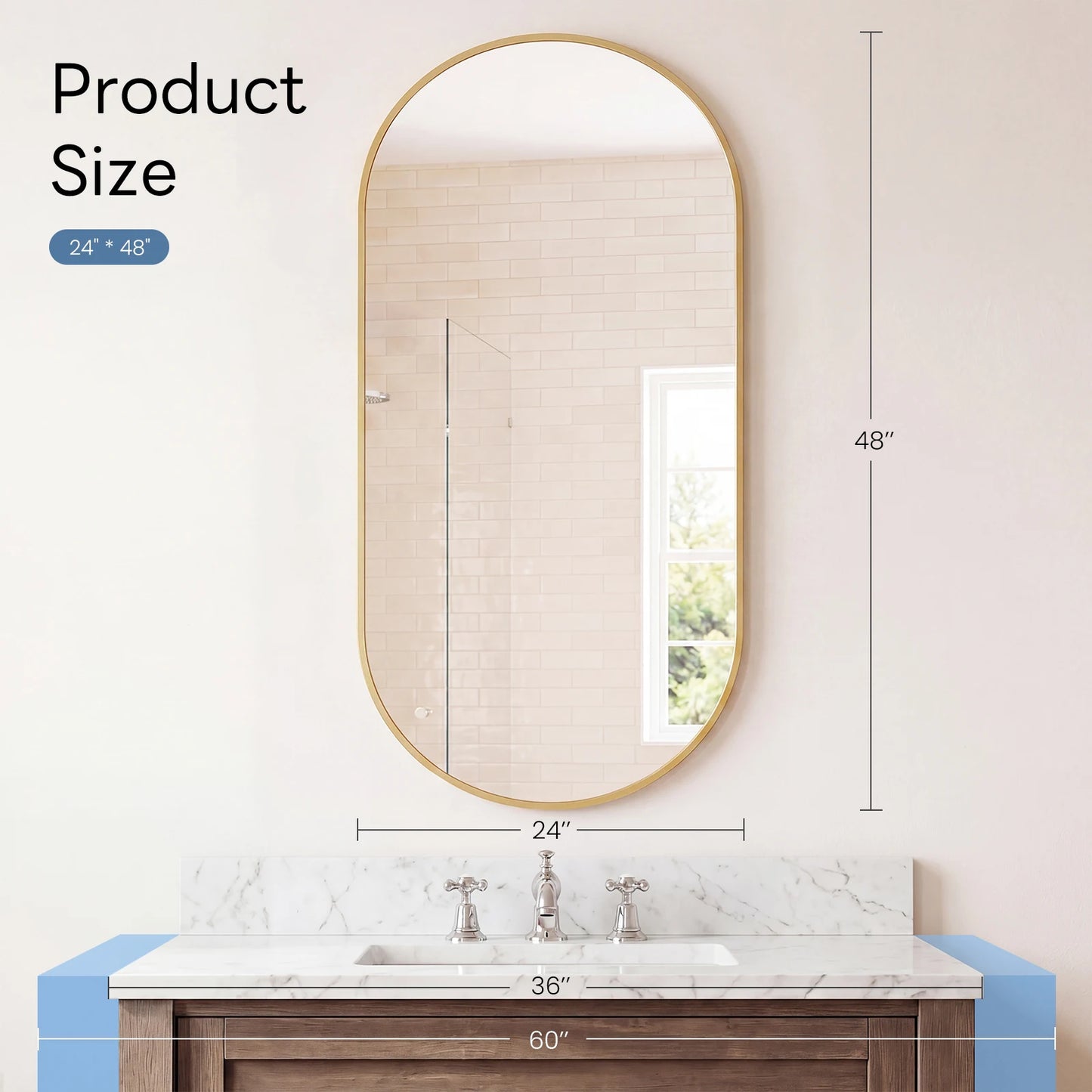 JHK Oval Wall Mirror With Metal Frame For Living Room