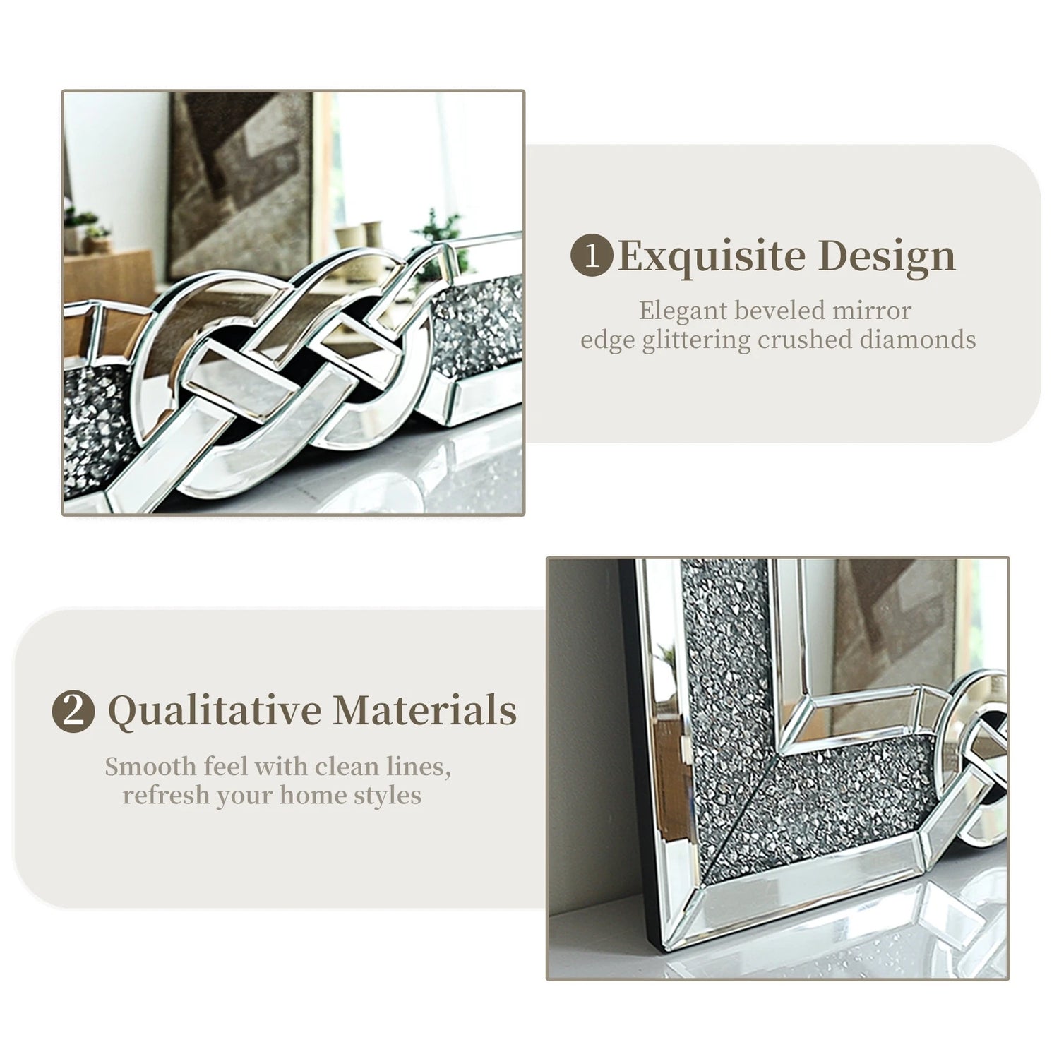 Wisfor Crushed Diamond Rectangular Wall Mirror With Crystal Frame