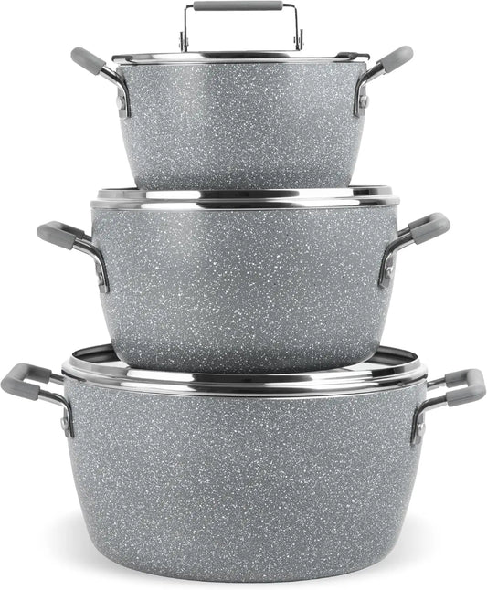Nonstick Stackable Pots Set 6-Piece Cookware With Lids
