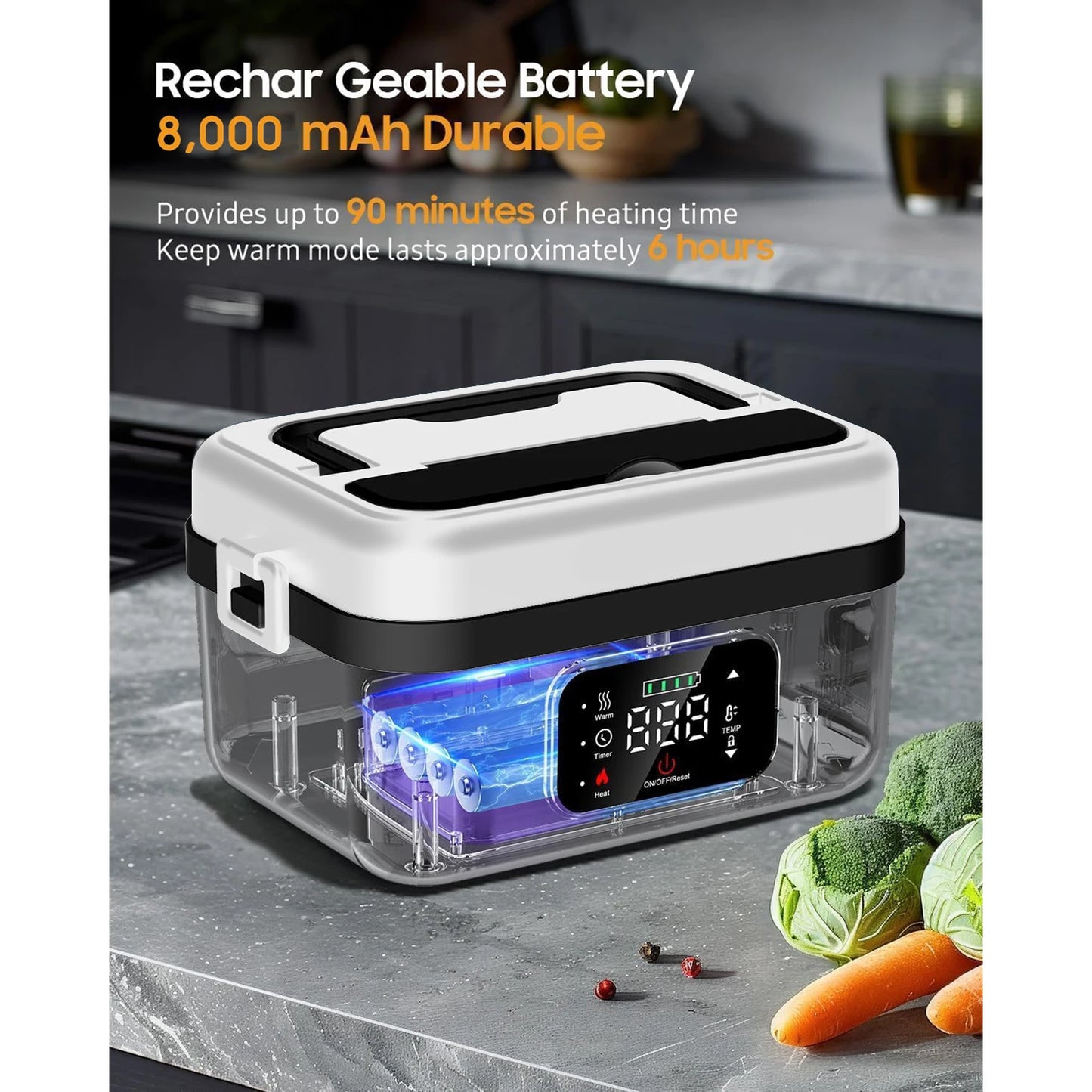 Rechargeable Lunch Box Warmer With Timer And Insulated Carrying Bag