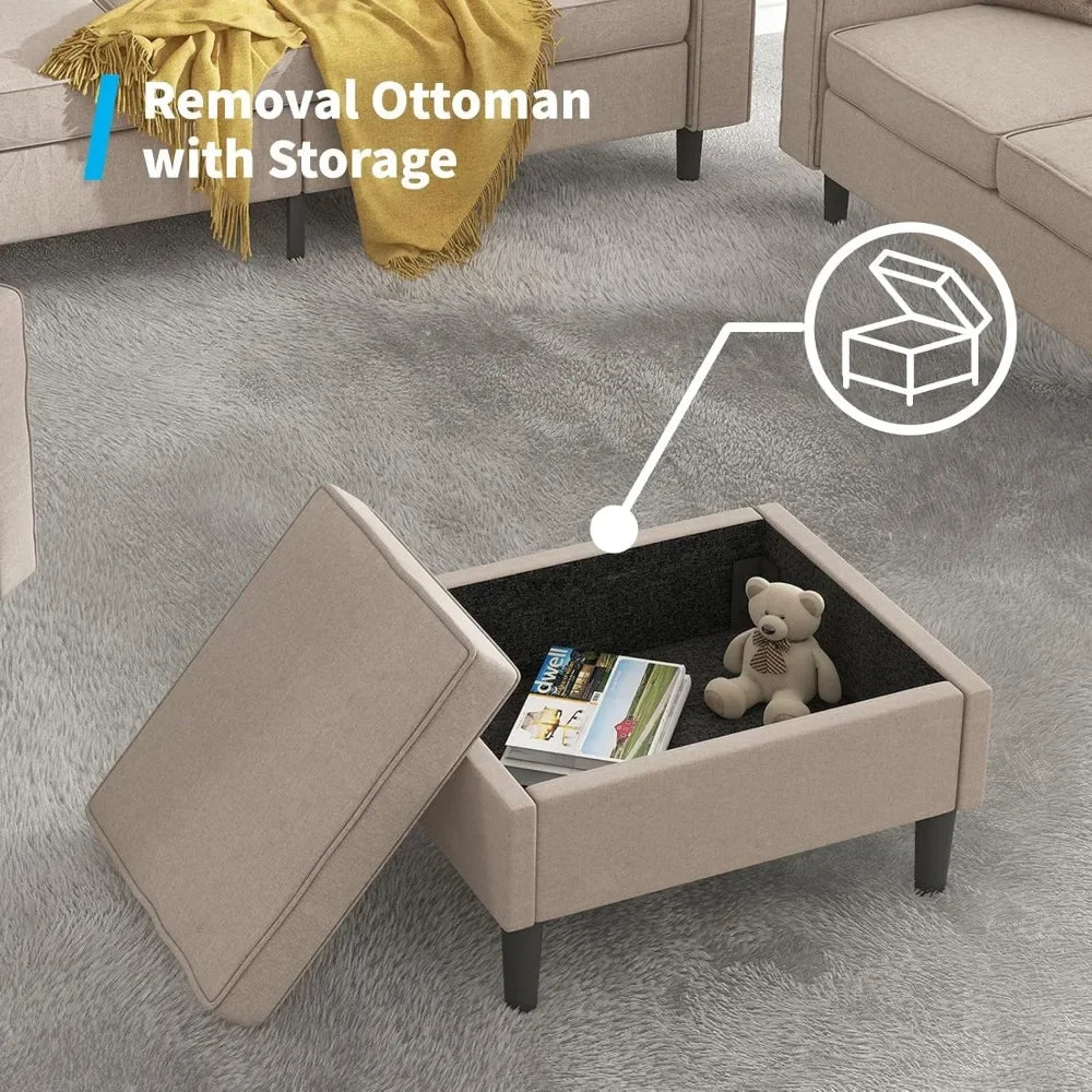 L Shaped Sectional Sofa Set For Living Room With Ottoman