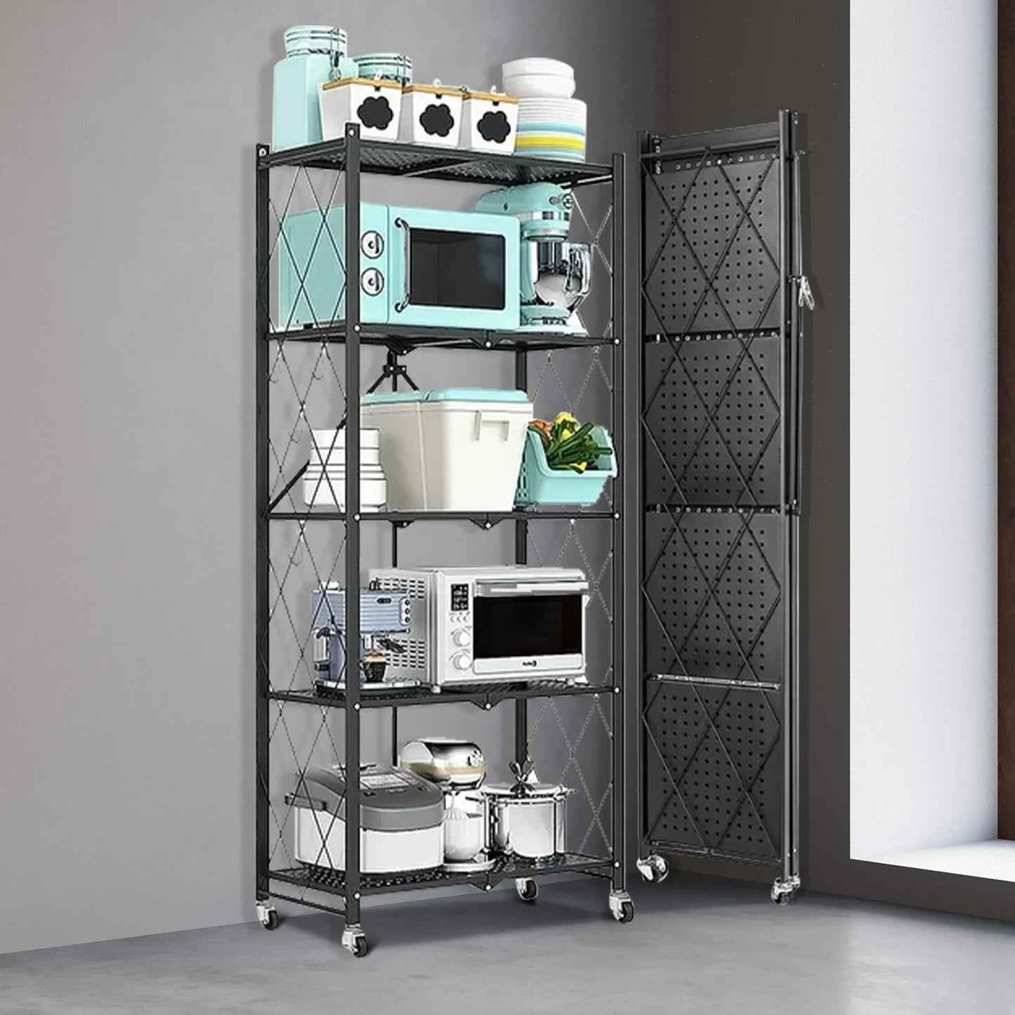 5-Tier Storage Shelving Unit With Wheels Metal Heavy Duty Rack