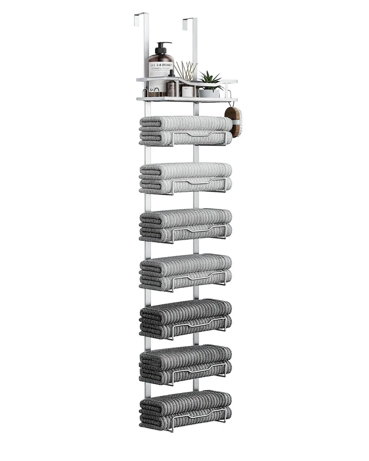 XIUWO 6 Tier Over Door Towel Rack No Drill Organizer