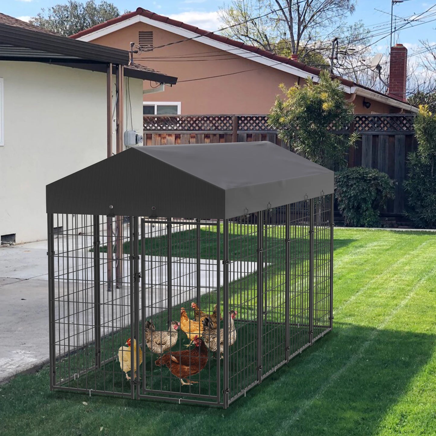 BINGOPAW Outdoor Dog Kennel With Welded Wire And Canopy