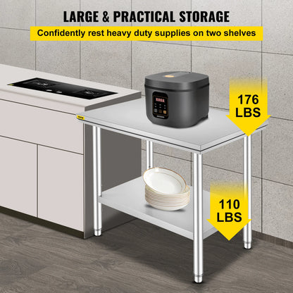SucceBuy Stainless Steel Commercial Kitchen Workbench With Undershelf