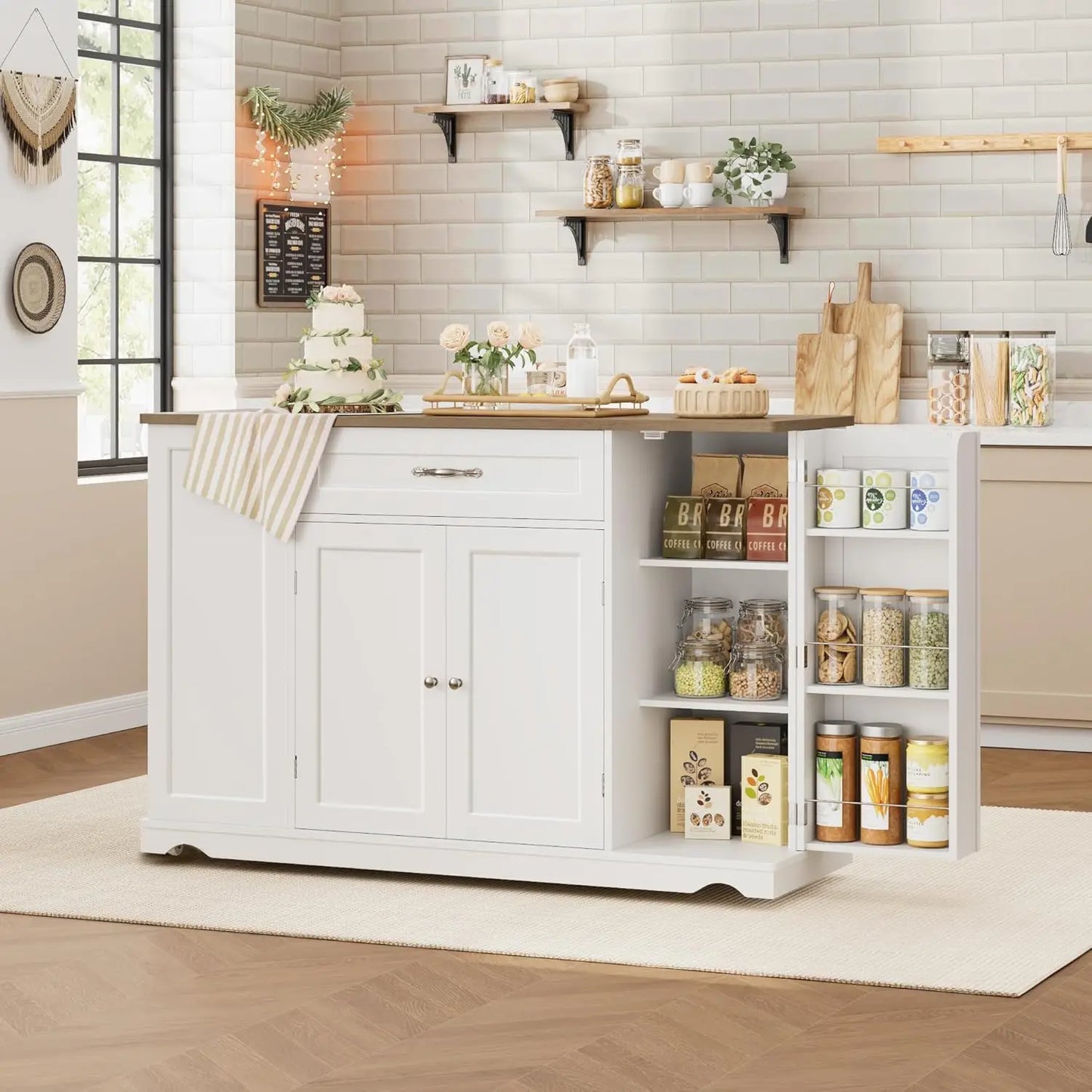 Guangbai Kitchen Island Cart With Storage And Wheels 2 Drawers
