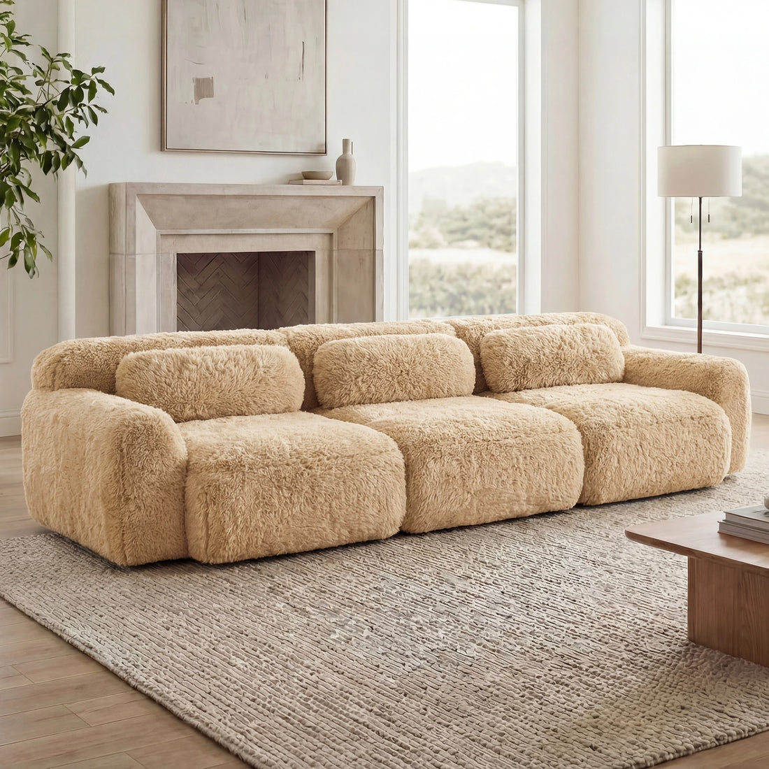 Modern Plush Modular Sectional Sofa With Pillows