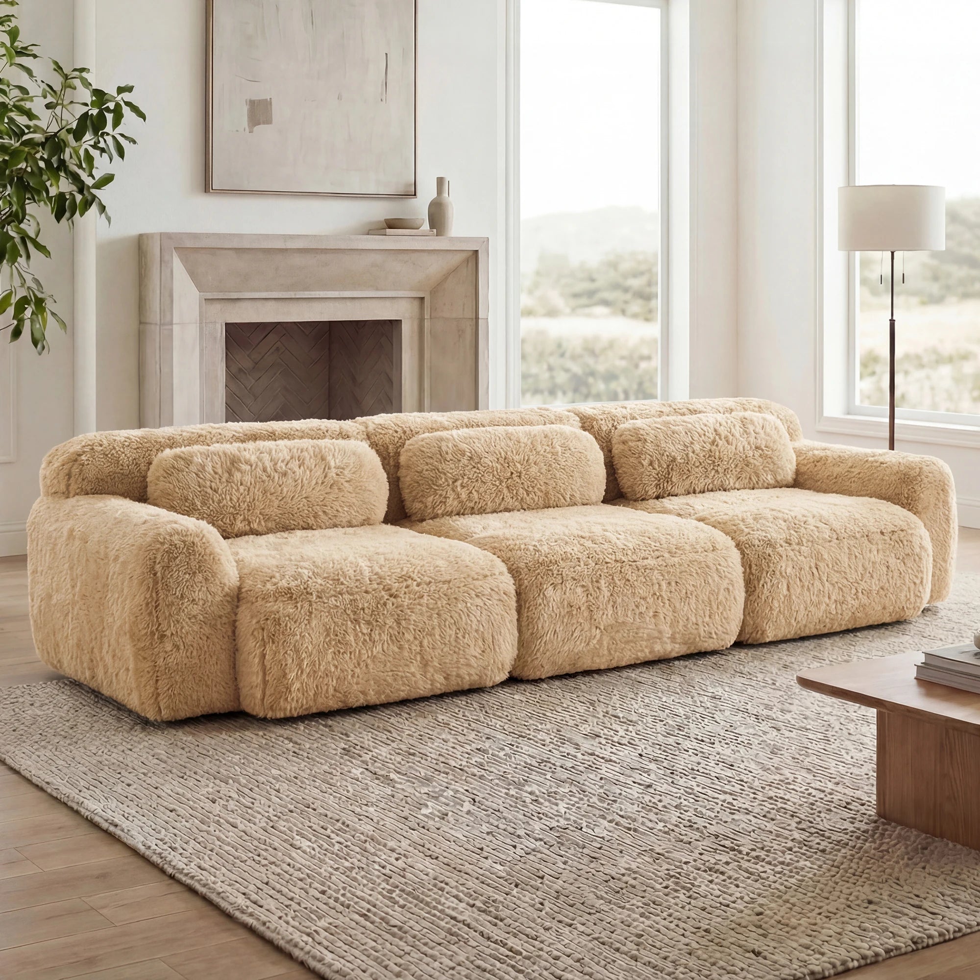 Modern Plush Modular Sectional Sofa With Pillows