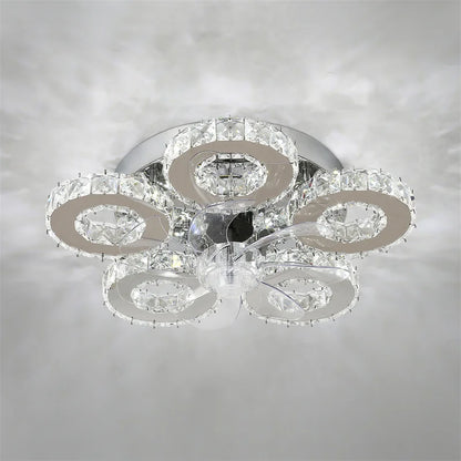 GreeLustr Crystal Led Rings Chandeliers Mirror Stainless Steel Ceiling Fixtures