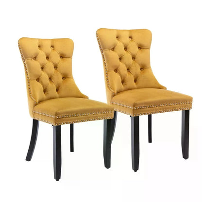 Tufted Velvet Dining Chairs With Solid Wood Legs And Trim