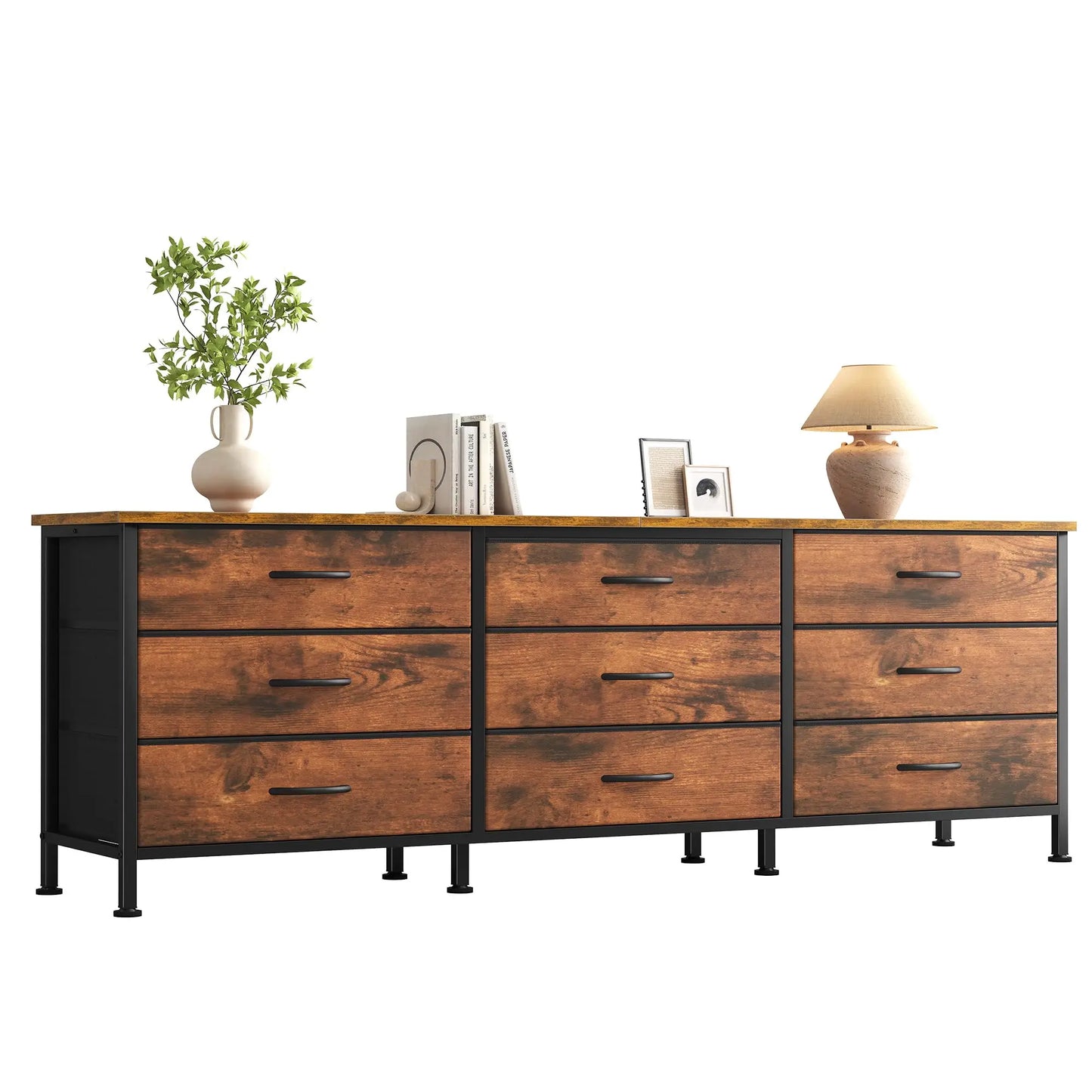 JHK Living Room Cabinet With 9 Fabric Drawers Entertainment Center