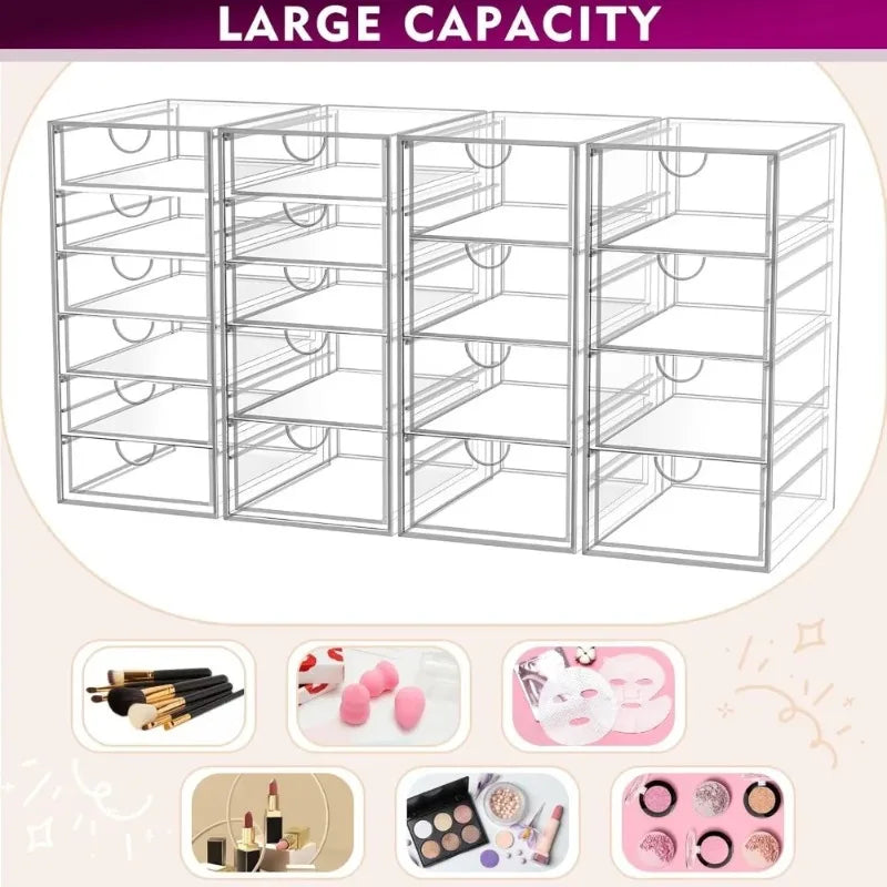 Acrylic Makeup Organizer With 19 Drawers 4 Pack Clear Storage