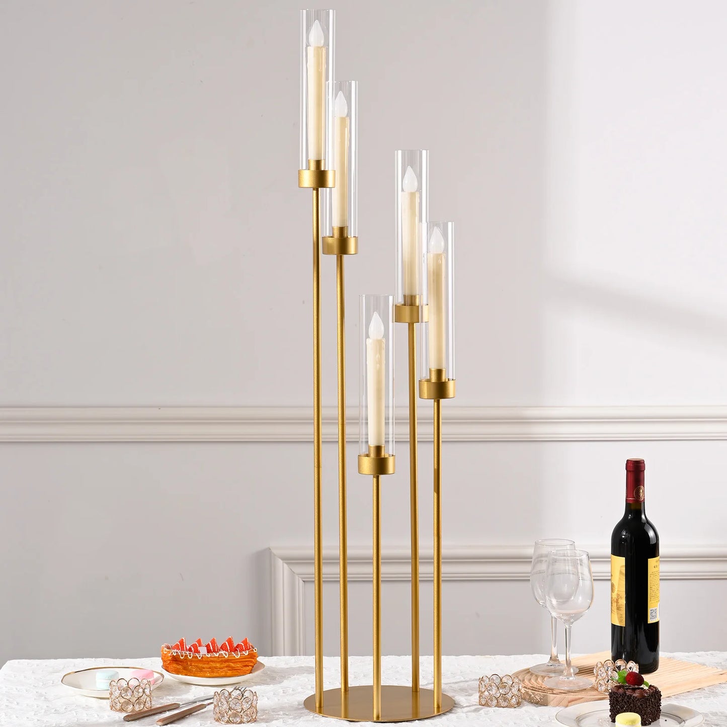 VINCIGANTCandle Floor Candelabra With Acrylic Lampshade 5 Arm