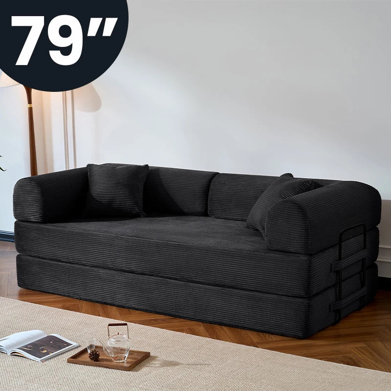 Corduroy Convertible Sofa Bed With Removable Cover For Living Room