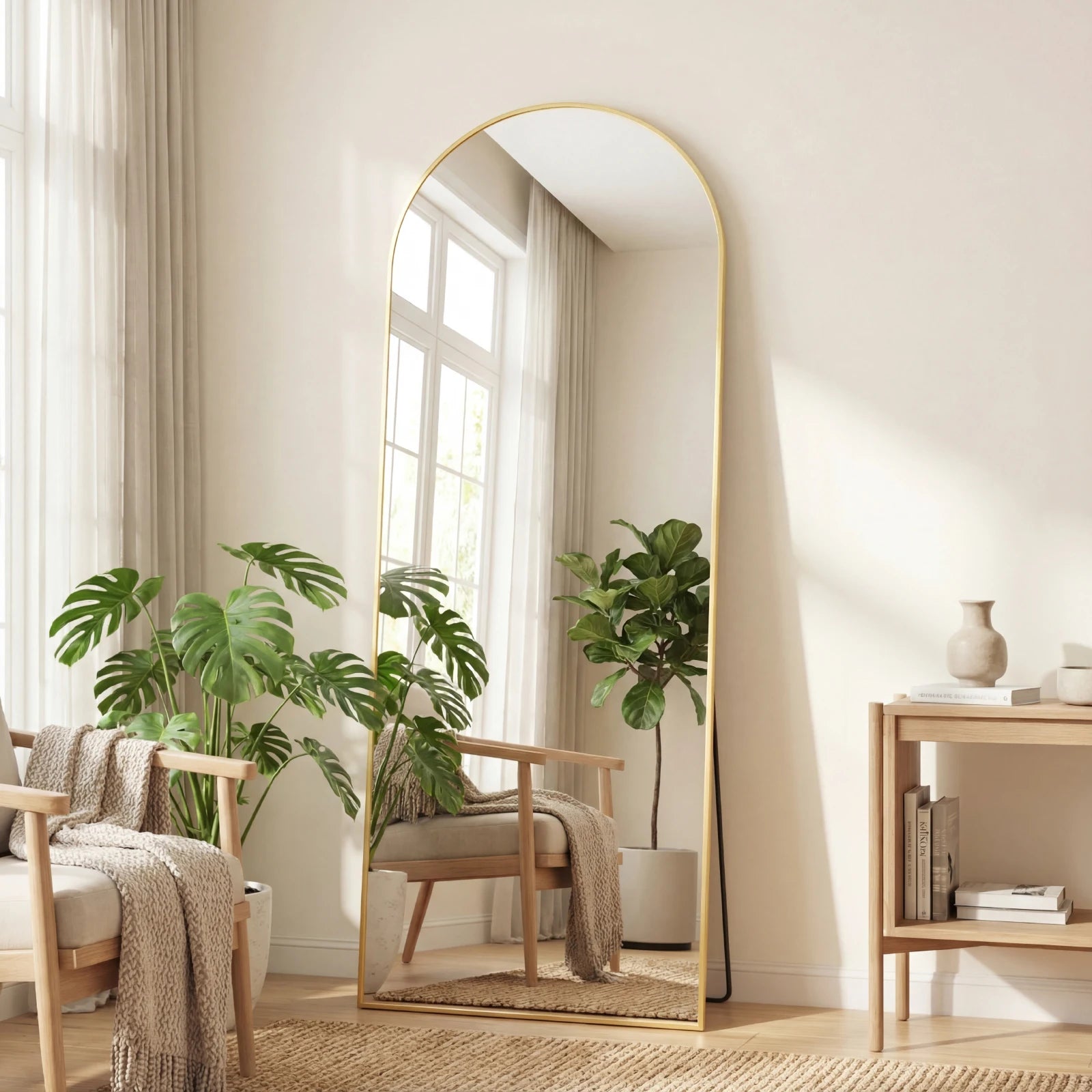 JHK Floor Mirror With Aluminum Frame Wall Mounted Or Stand