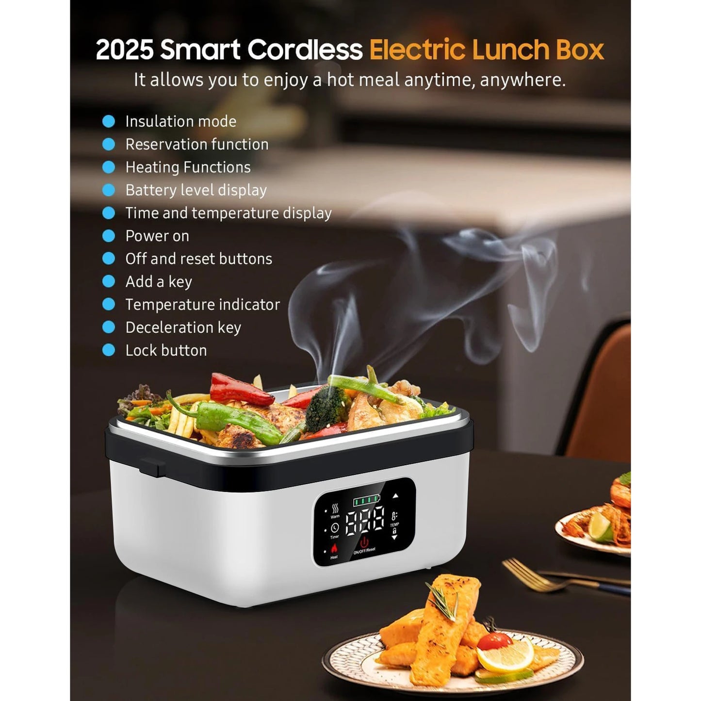 Rechargeable Lunch Box Warmer With Timer And Insulated Carrying Bag