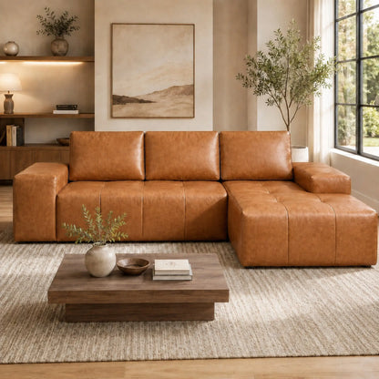 Modern Boneless L Shaped Faux Leather Sectional Sofa With Chaise