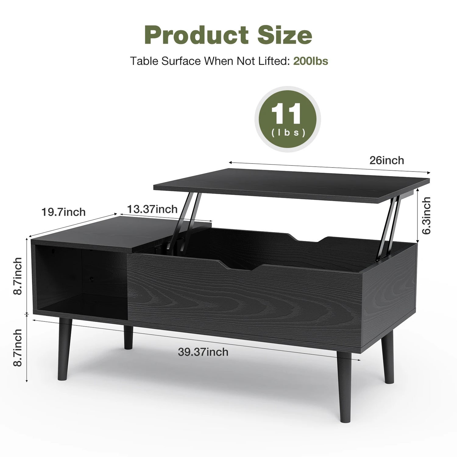 JHK Lift Top Coffee Table With Wood Storage Shelf Modern