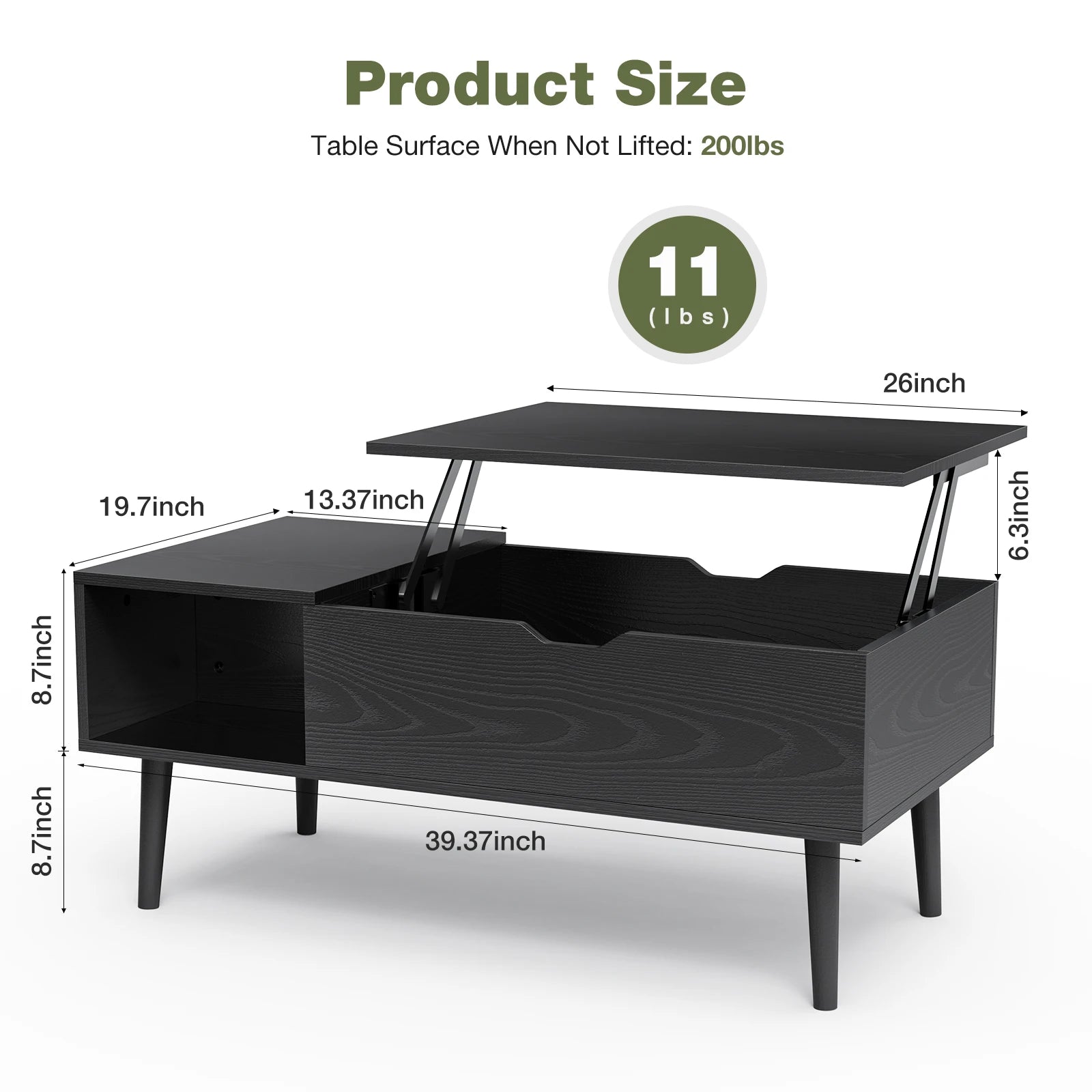 JHK Lift Top Coffee Table With Wood Storage Shelf Modern