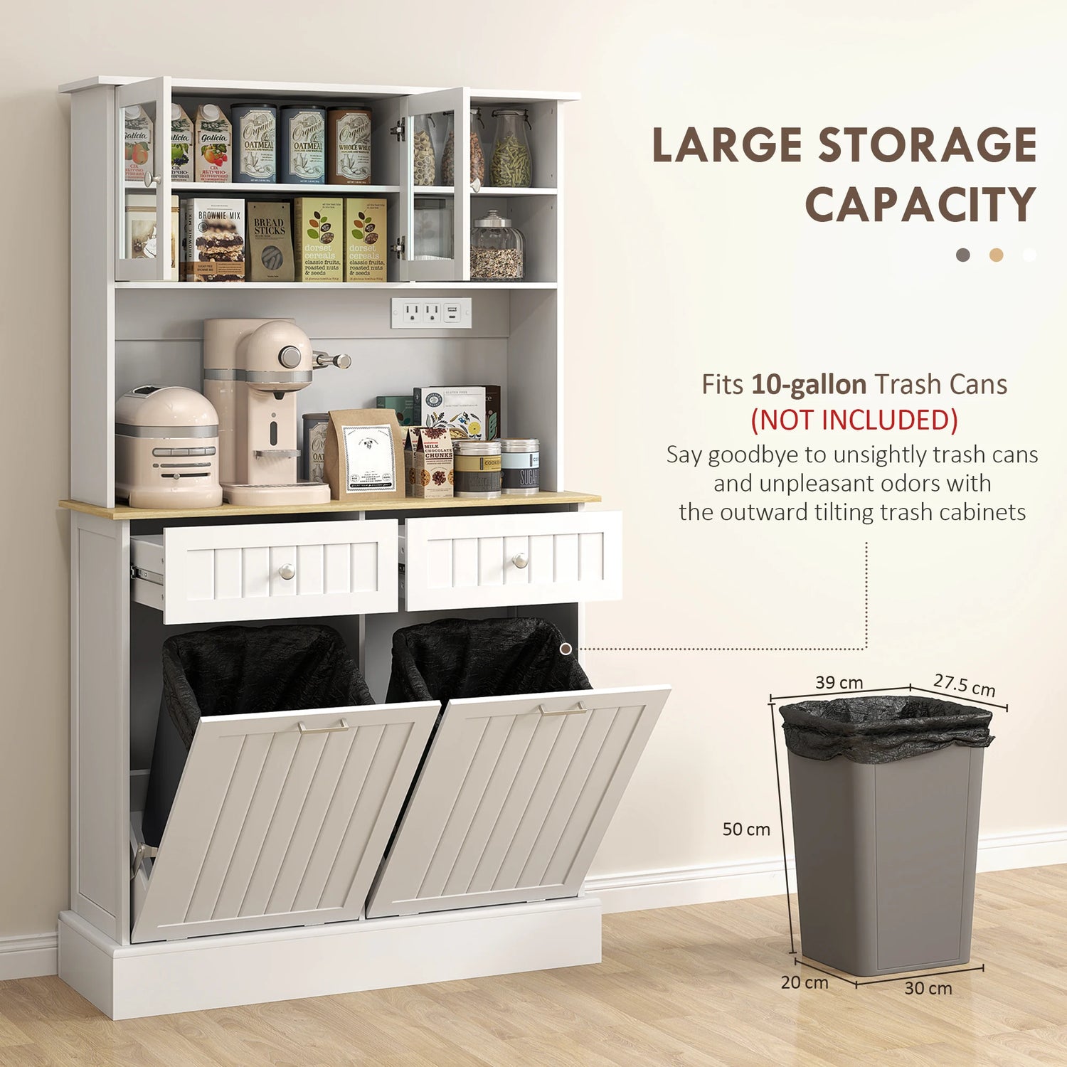 Homcom Modern Kitchen Pantry Storage Cabinet With Charging Station