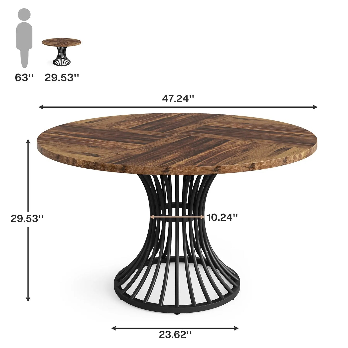 Tribesigns Farmhouse Round Dining Table Industrial Style
